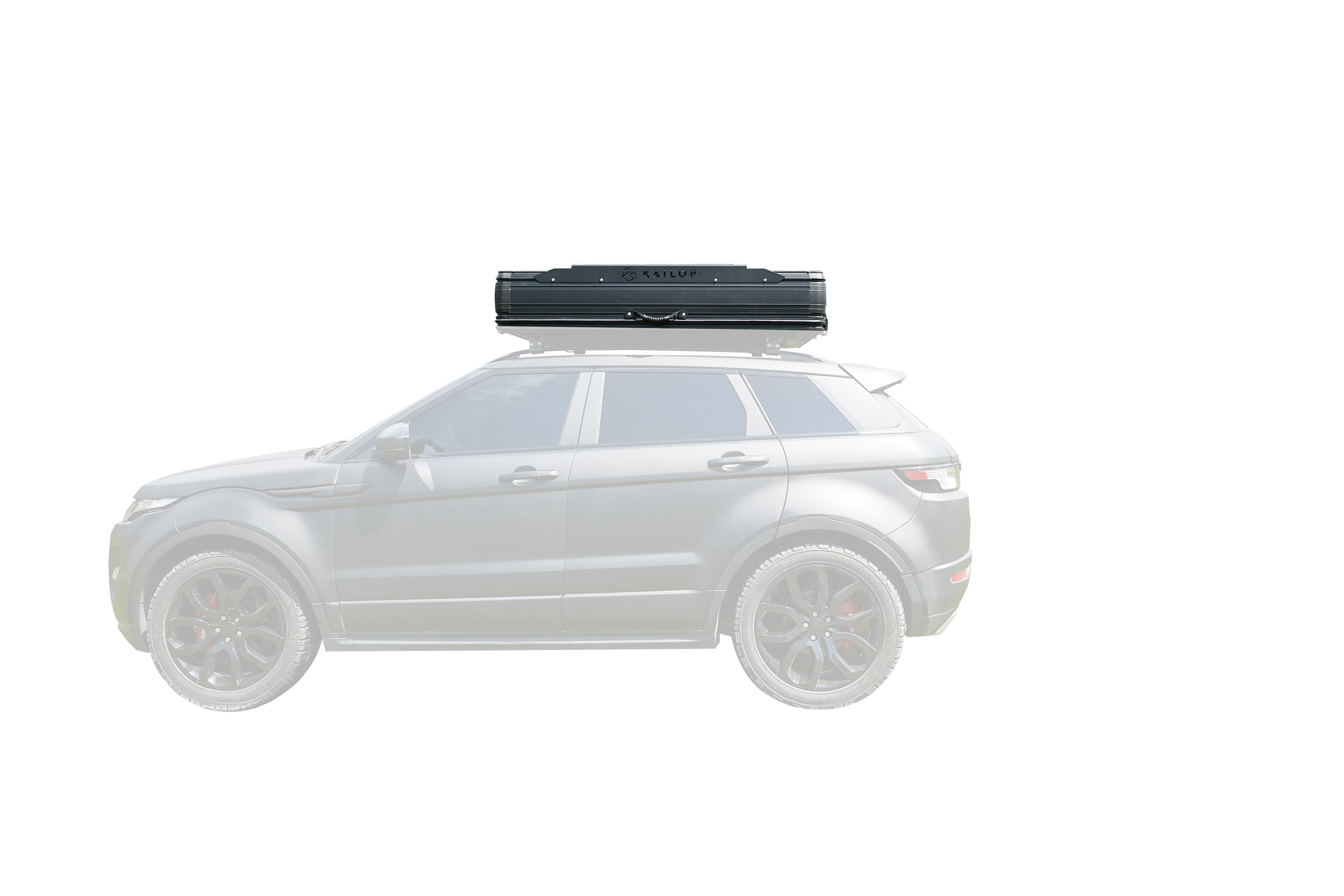 Seitenansicht des geschlossenen Kailop Abenteuer 2.0 Hardshell-Dachzeltes mit seitlicher Öffnung, das für alle Wetterbedingungen geeignet ist und eine langfristige stabile Nutzung gewährleistet